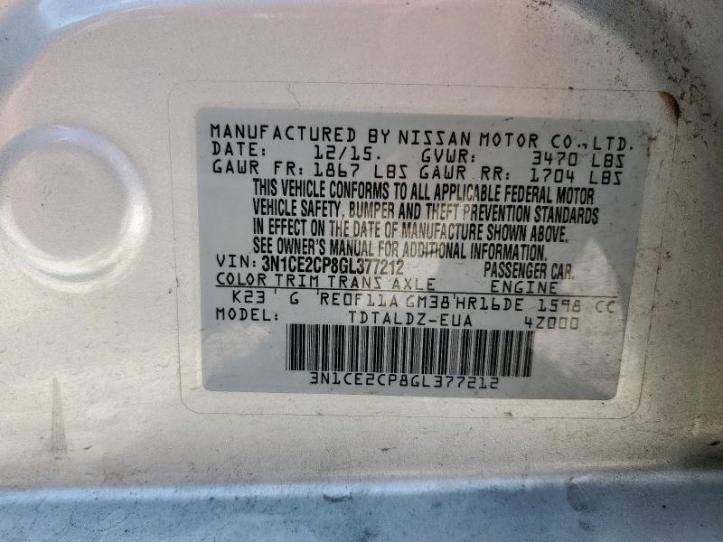 2016 NISSAN VERSA NOTE 3N1CE2CP8GL377212