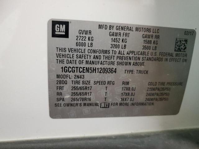 2017 CHEVROLET COLORADO LT 1GCGTCEN5H1209364