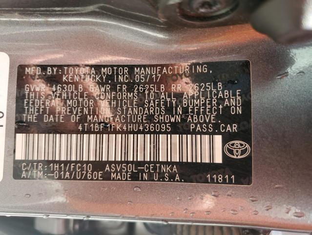 2017 TOYOTA CAMRY LE 4T1BF1FK4HU436095