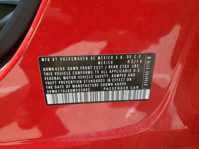 2016 VOLKSWAGEN JETTA SPOR 3VWD17AJ8GM333002