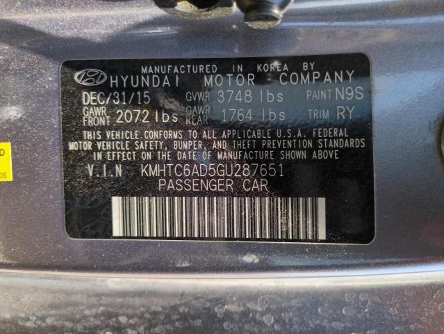 2016 HYUNDAI VELOSTER - KMHTC6AD5GU287651