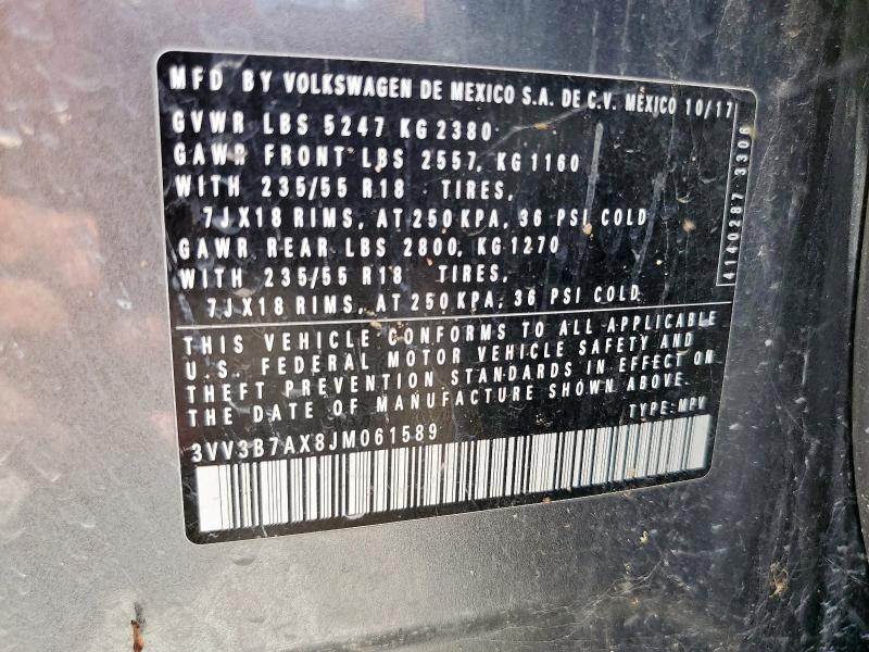 2018 VOLKSWAGEN TIGUAN SE 3VV3B7AX8JM061589