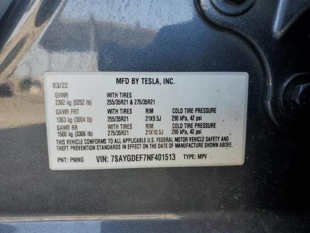 2022 TESLA MODEL Y 7SAYGDEF7NF401513