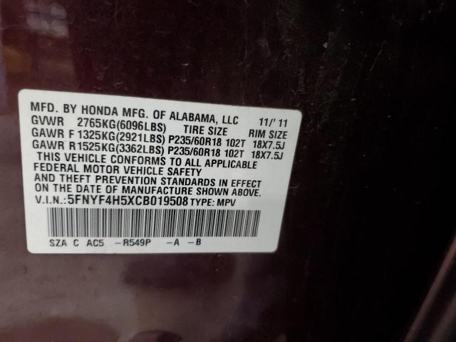 5fnyf4h5xcb019508 - 2012 Honda pilot exl - #64127735