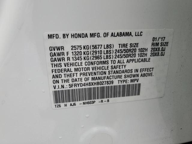 2017 ACURA MDX ADVANC 5FRYD4H8XHB027839