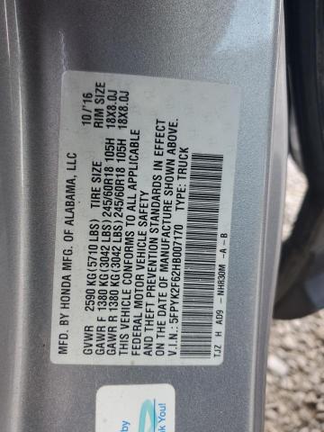 2017 HONDA RIDGELINE 5FPYK2F62HB007170