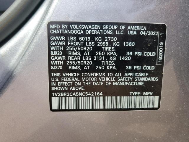 2022 VOLKSWAGEN ATLAS SEL 1V2BR2CA5NC542164