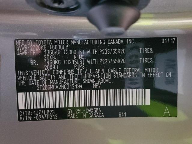 2017 LEXUS RX 450H BA 2T2BGMCA2HC012194