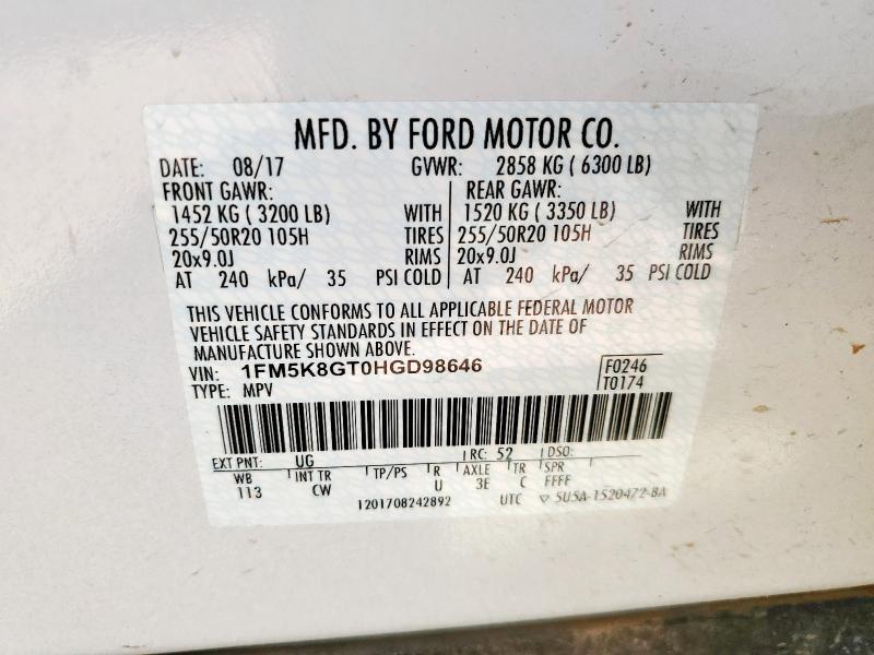 2017 FORD EXPLORER S - 1FM5K8GT0HGD98646
