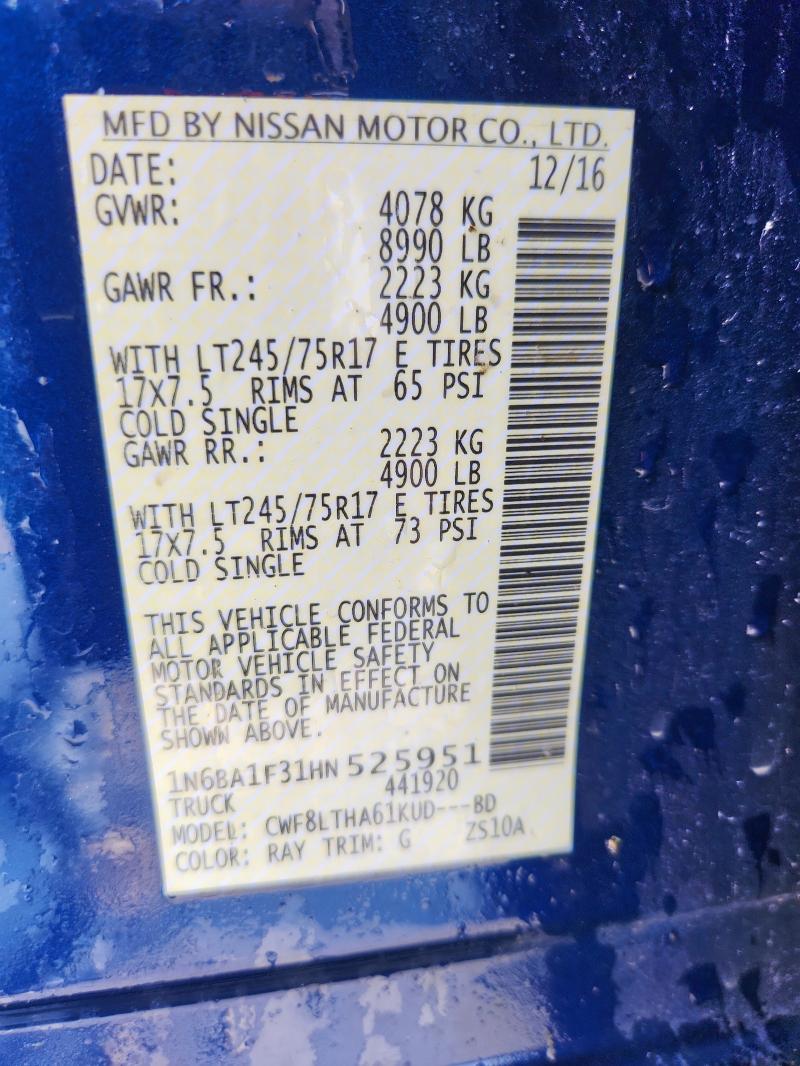 2017 NISSAN TITAN XD S 1N6BA1F31HN525951