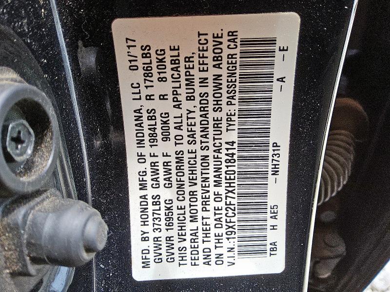 2017 HONDA CIVIC EX 19XFC2F7XHE018414
