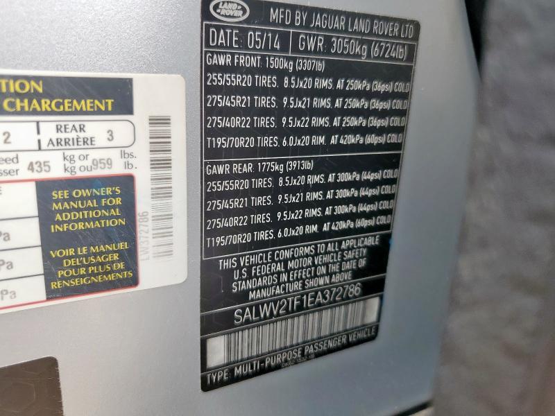 2014 LAND ROVER RANGE ROVE - SALWV2TF1EA372786