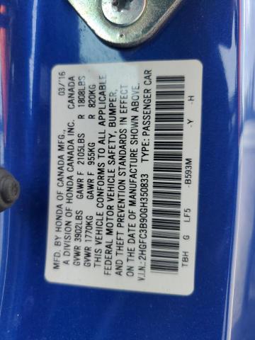 2016 HONDA CIVIC TOUR 2HGFC3B90GH350833