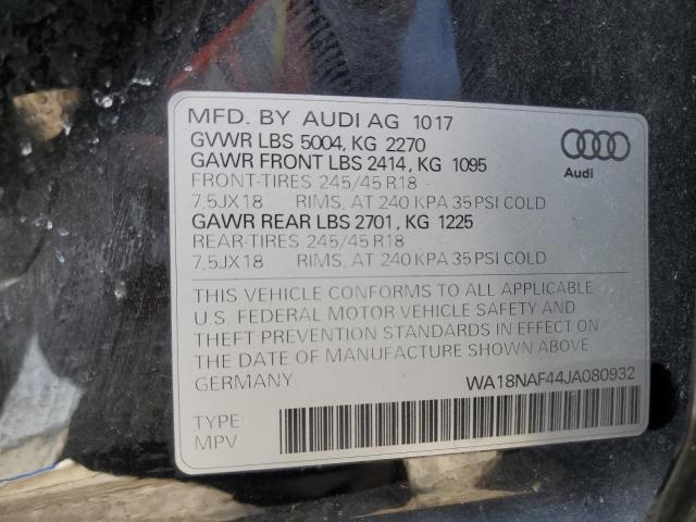 2018 AUDI A4 ALLROAD WA18NAF44JA080932