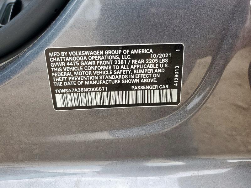 2022 VOLKSWAGEN PASSAT SE 1VWSA7A38NC005571