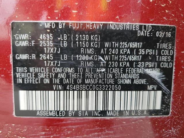 2016 SUBARU OUTBACK 2. 4S4BSBCC0G3322050