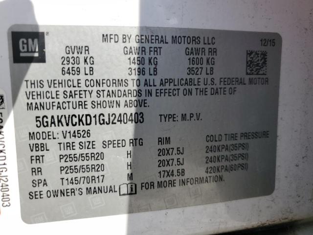 2016 BUICK ENCLAVE 5GAKVCKD1GJ240403