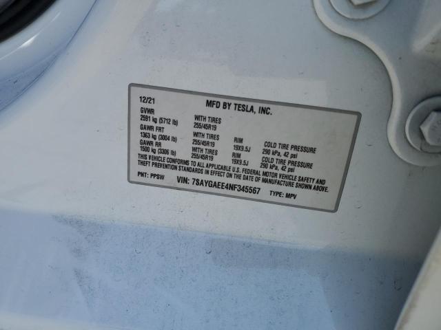 2022 TESLA MODEL Y 7SAYGAEE4NF345567