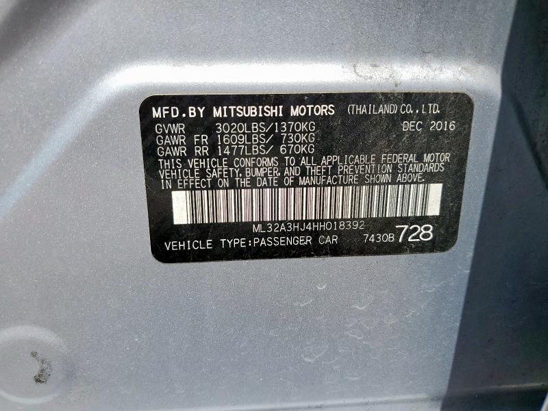 2017 MITSUBISHI MIRAGE ES ML32A3HJ4HH018392