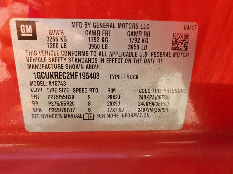 2017 CHEVROLET SILVERADO - 1GCUKREC2HF195403