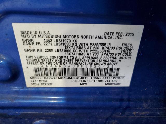 2015 MITSUBISHI OUTLANDER 4A4AR3AU0FE026423