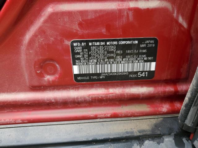 2019 MITSUBISHI OUTLANDER JA4AZ3A30KZ043945