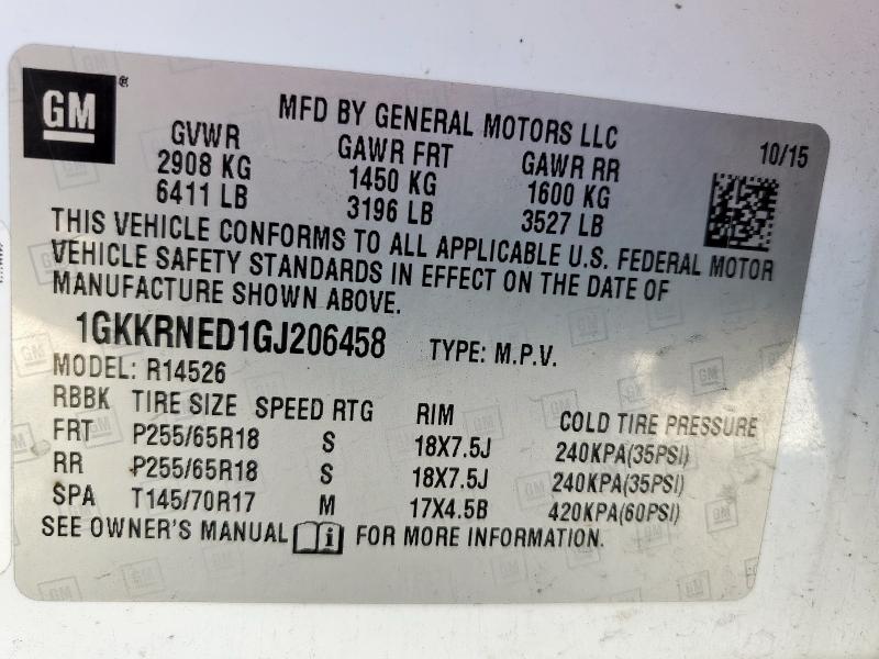 2016 GMC ACADIA SLE 1GKKRNED1GJ206458