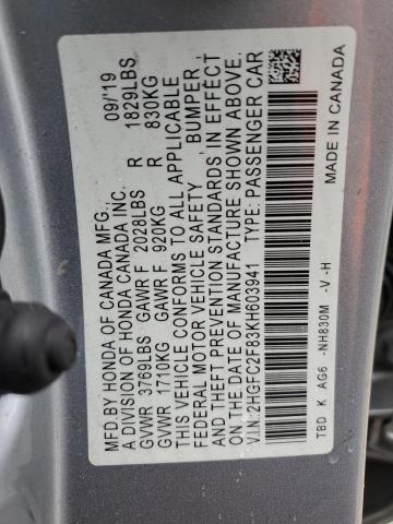 2019 HONDA CIVIC SPOR 2HGFC2F83KH603941