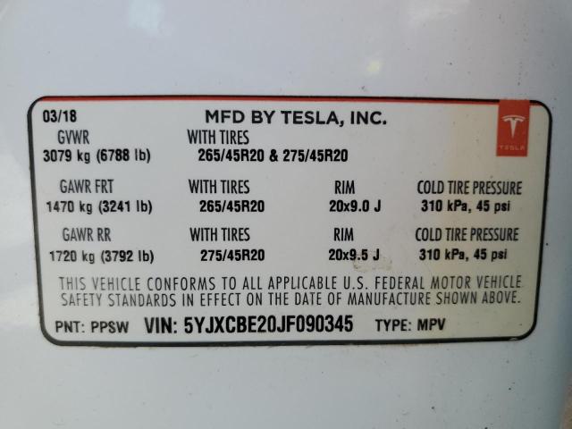 2018 TESLA MODEL X 5YJXCBE20JF090345