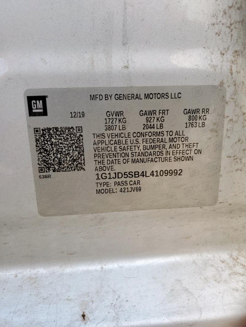 2020 CHEVROLET SONIC LT 1G1JD5SB4L4109992
