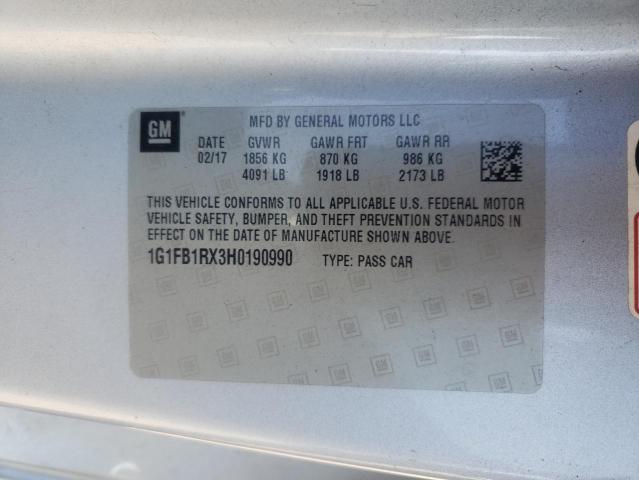 2017 CHEVROLET CAMARO LT 1G1FB1RX3H0190990