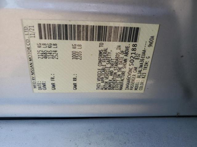 2022 NISSAN MAXIMA SV 1N4AA6CV0NC502188