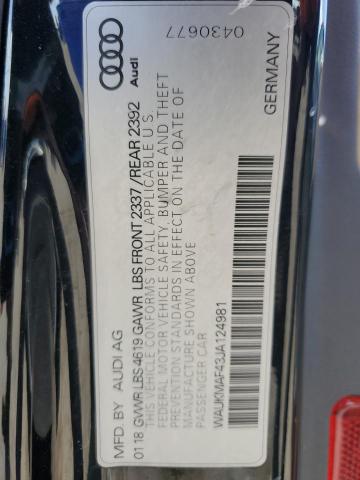 2018 AUDI A4 PREMIUM WAUKMAF43JA124981