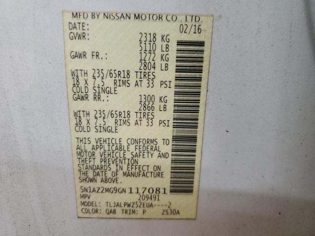 2016 NISSAN MURANO S 5N1AZ2MG9GN117081