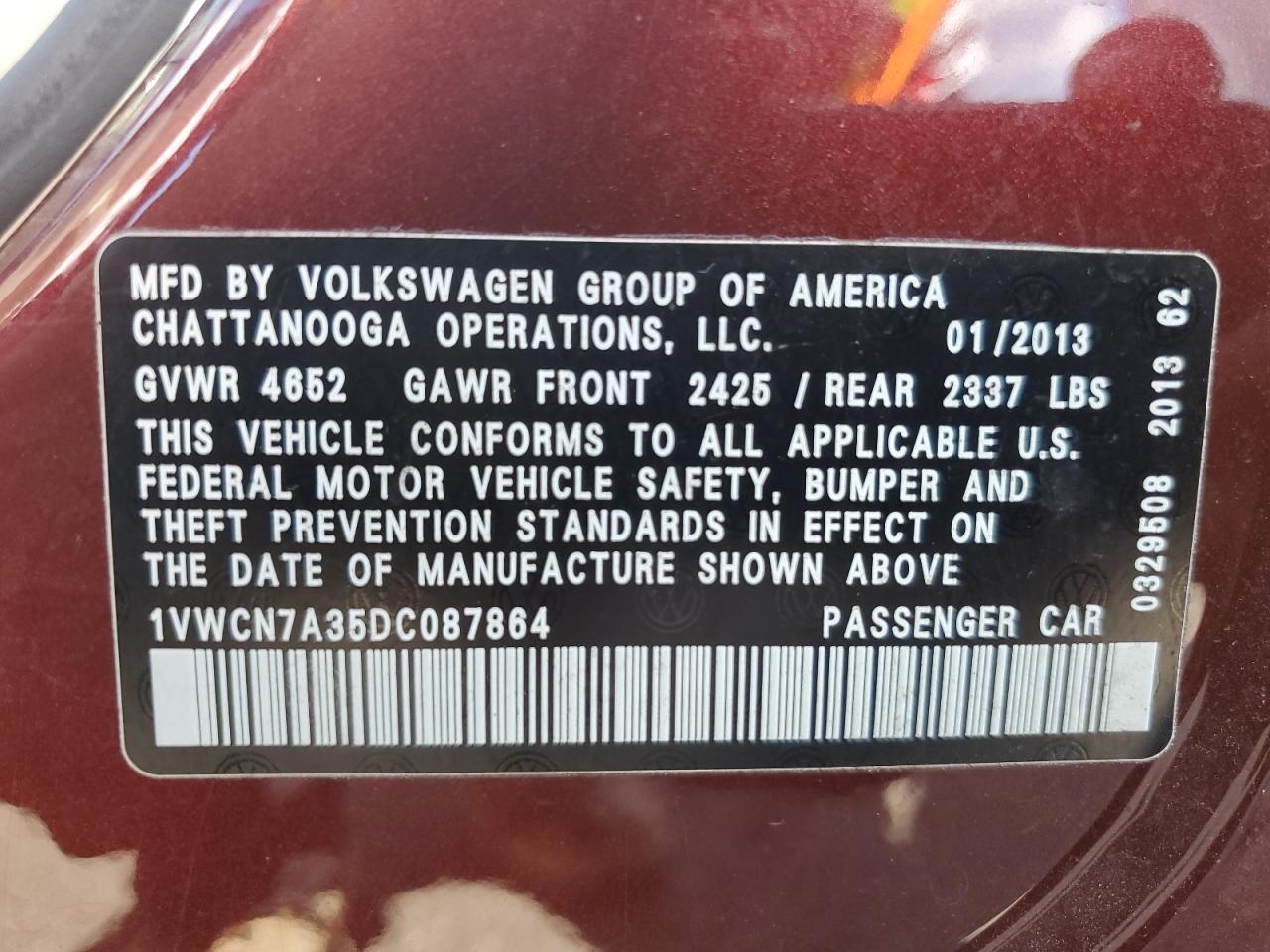 Lot #3239441697 2013 VOLKSWAGEN PASSAT SEL