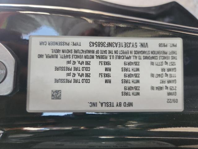 2022 TESLA MODEL 3 5YJ3E1EA3NF368543