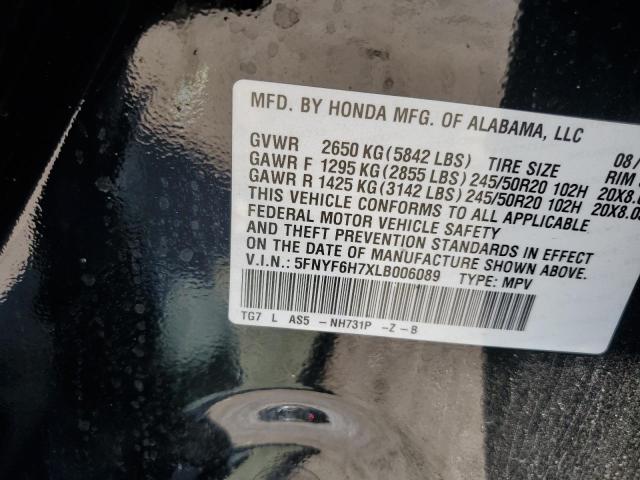2020 HONDA PILOT BLAC 5FNYF6H7XLB006089