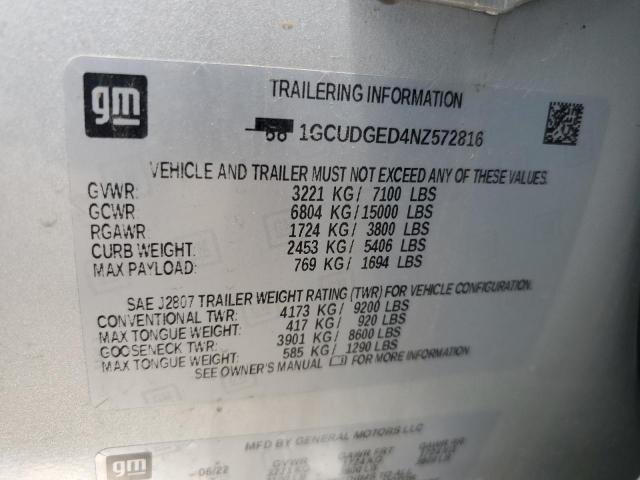 2022 CHEVROLET SILVERADO - 1GCUDGED4NZ572816