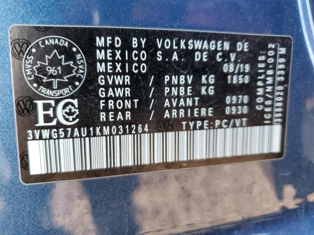 2019 VOLKSWAGEN GOLF S 3VWG57AU1KM031264