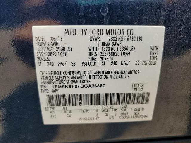 2016 FORD EXPLORER L - 1FM5K8F87GGA36387