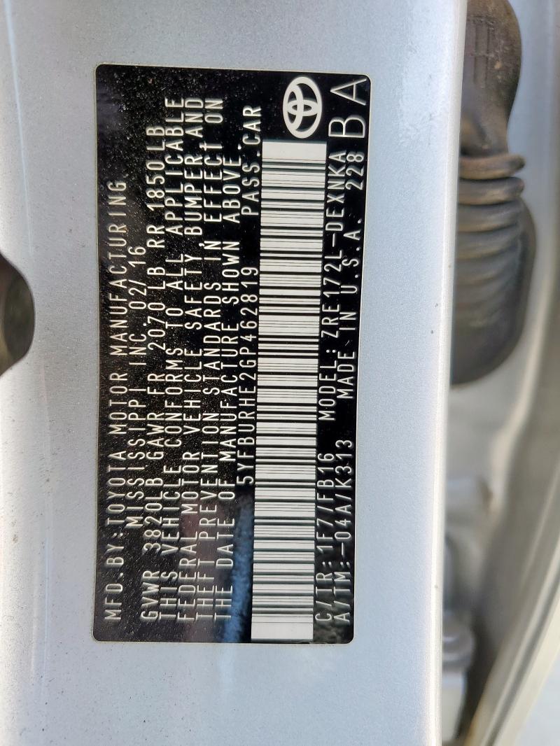 2016 TOYOTA COROLLA L - 5YFBURHE2GP462819