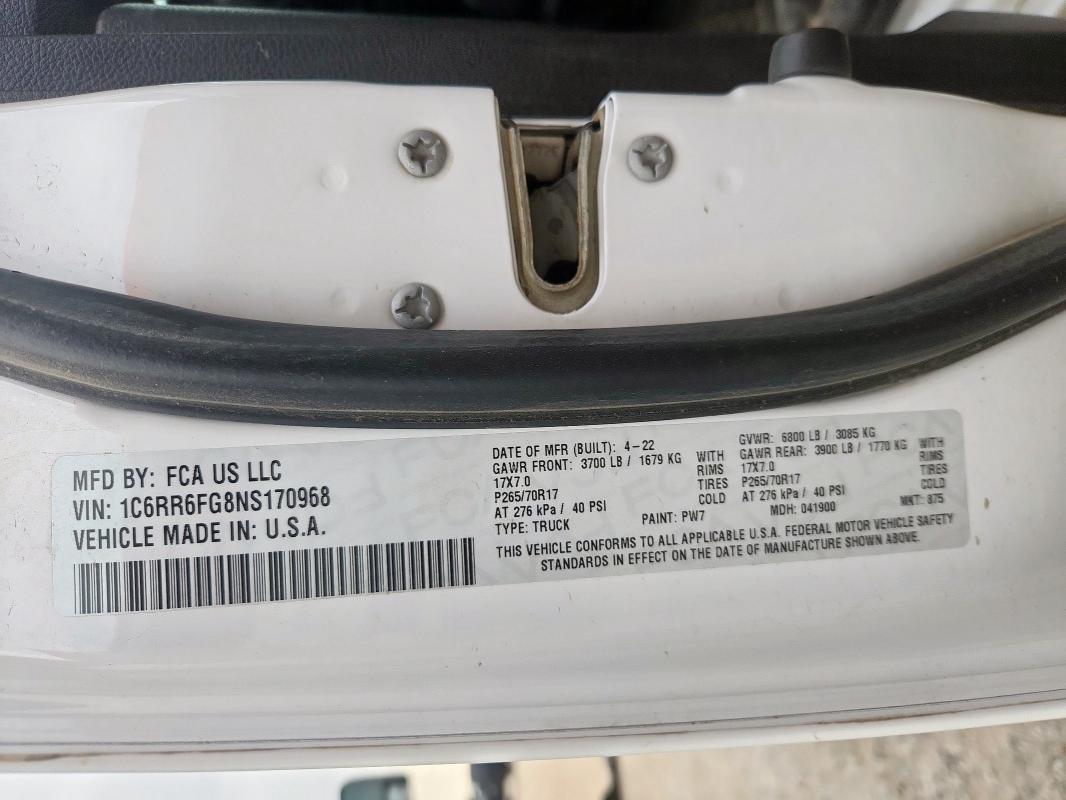 2022 RAM 1500 CLASS 1C6RR6FG8NS170968