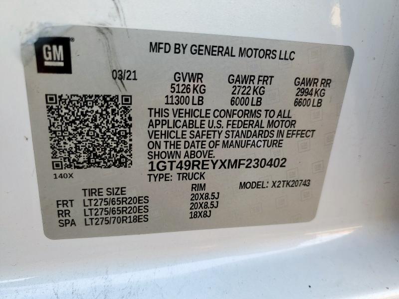 2021 GMC SIERRA K25 - 1GT49REYXMF230402