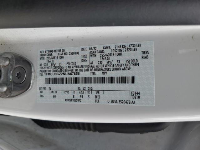 2022 FORD ESCAPE SEL 1FMCU9CZ2NUA67856