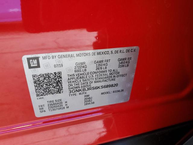 2019 CHEVROLET BLAZER RS 3GNKBJRS6KS689820