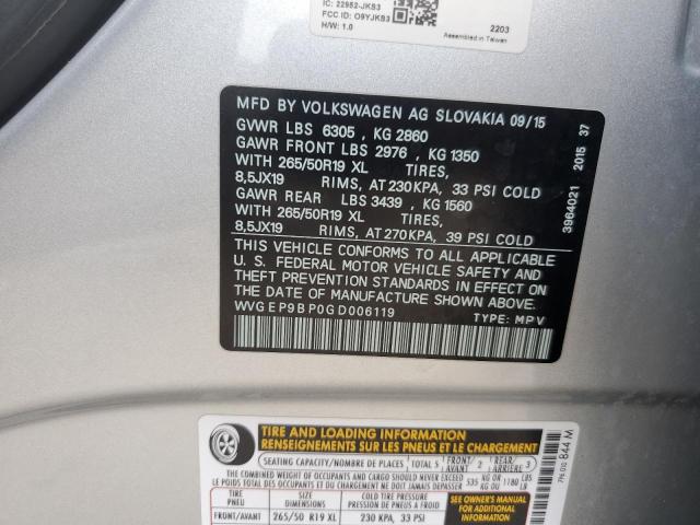 2016 VOLKSWAGEN TOUAREG TD WVGEP9BP0GD006119