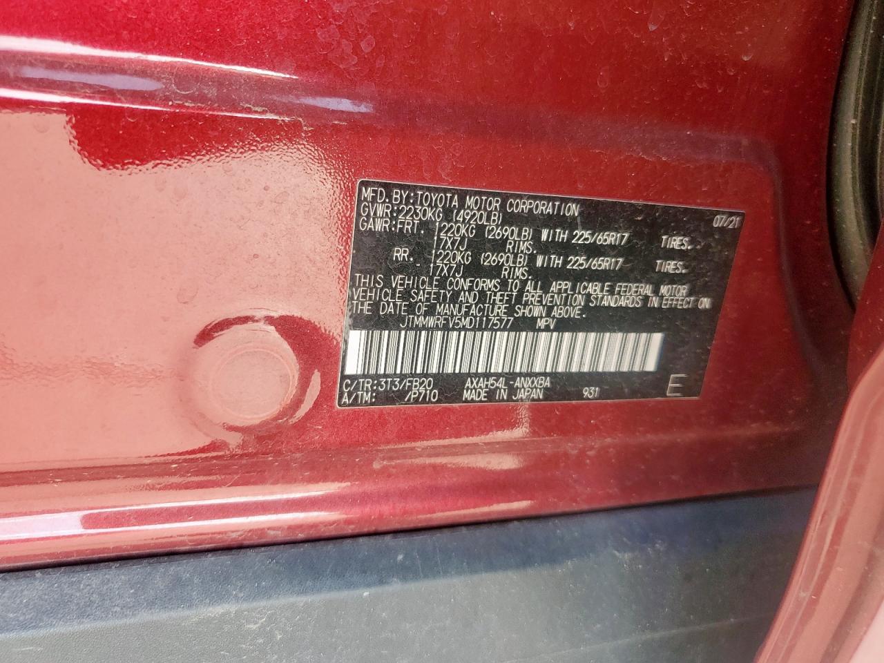 Lot #3317850914 2021 TOYOTA RAV4 LE