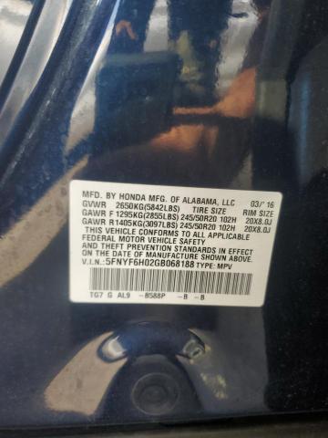 2016 HONDA PILOT ELIT 5FNYF6H02GB068188