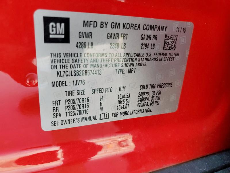 2016 CHEVROLET TRAX 1LT - KL7CJLSB2GB574413