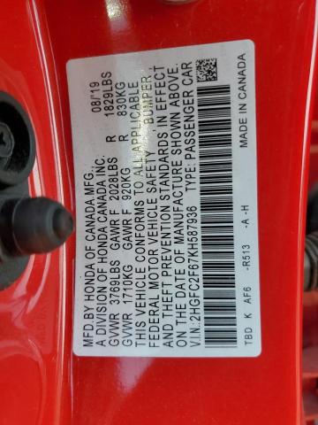 2019 HONDA CIVIC LX - 2HGFC2F67KH587936